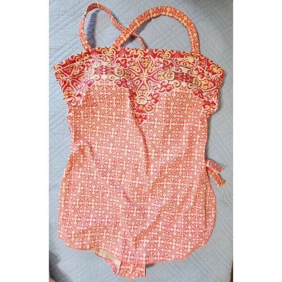 Maxine Of Hollywood Women's 14 Peachy Pink & Gold One-piece Bandeau Swimsuit - Picture 1 of 8